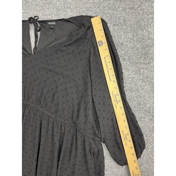 Torrid Dress Womens 5X Black Swiss Dot Babydoll Tiered Ruffle Lined 3/4 Sleeve - Picture 3 of 8